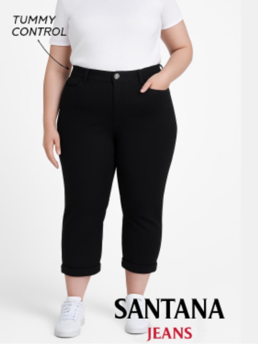 ☀️NWT Santana Tummy Control Mid Rise Capri Pants Black 18